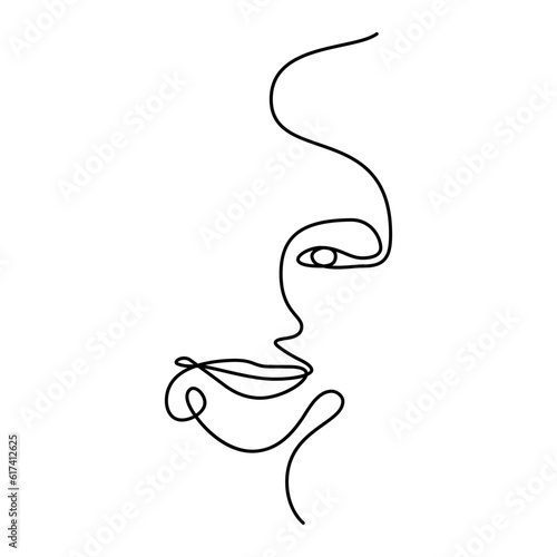 Vector.Abstract Female Beautiful Face in one line  hand drawn illustration.Drawing.  line. Young woman.  concept of young woman portrait.Black vector  on White Background.Cosmetology.Design.Salon.Post