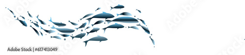 Swimming blue flock of fish. Vector colorful illustration