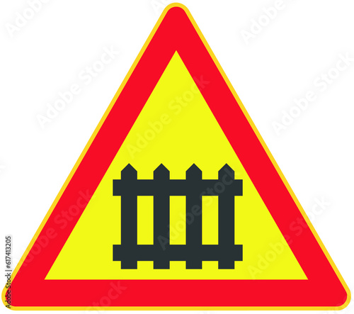 Fotografie Level crossing with gates traffic sign