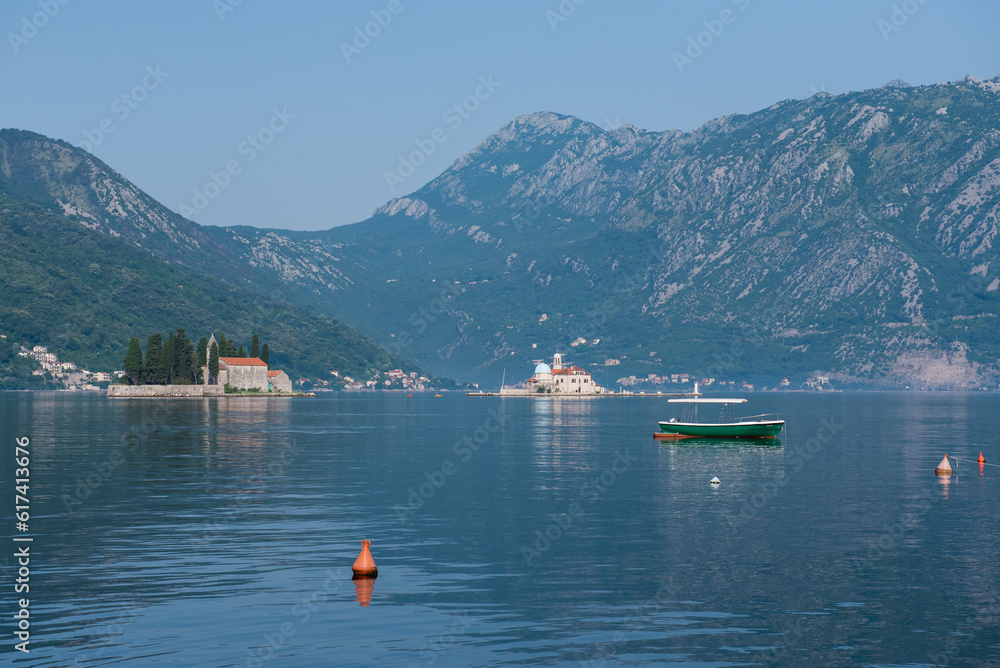 Perast from the sea. Lady of the Rock. Montenegro