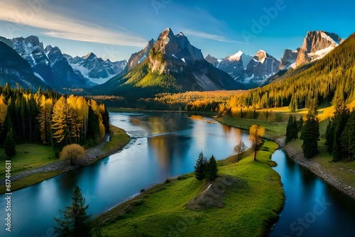 Valokuvatapetti lake and mountains generated ai