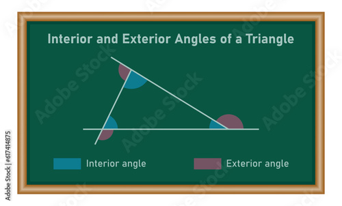 Interior and exterior angles of a triangle in mathematics. Math resources for teachers and students.