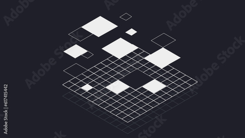 Minimal Data Grid Line Illustration in Isometric View, Monochrome