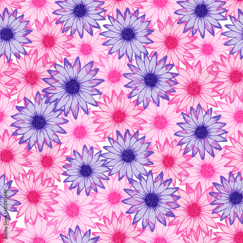 Chrysanthemum colorful summer repeat pattern. Camomile daisy blossom © SunwArt