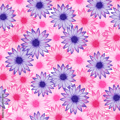 Chrysanthemum colorful summer repeat pattern. Camomile daisy blossom