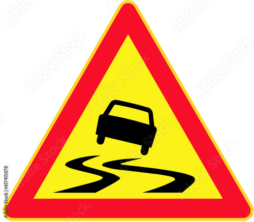 Slippery road sign and symbol