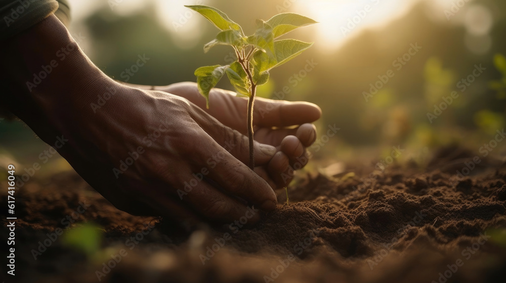 Fototapeta premium Farming Hands Embracing Nature's Growth. Generative AI