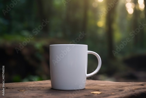 White Ceramic Mug on a Natural Backdrop. Generative AI