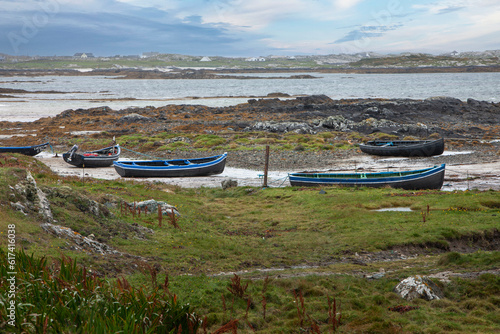 Westcoast Ireland. Connemara. Abandoned rowing boat near the sea. 