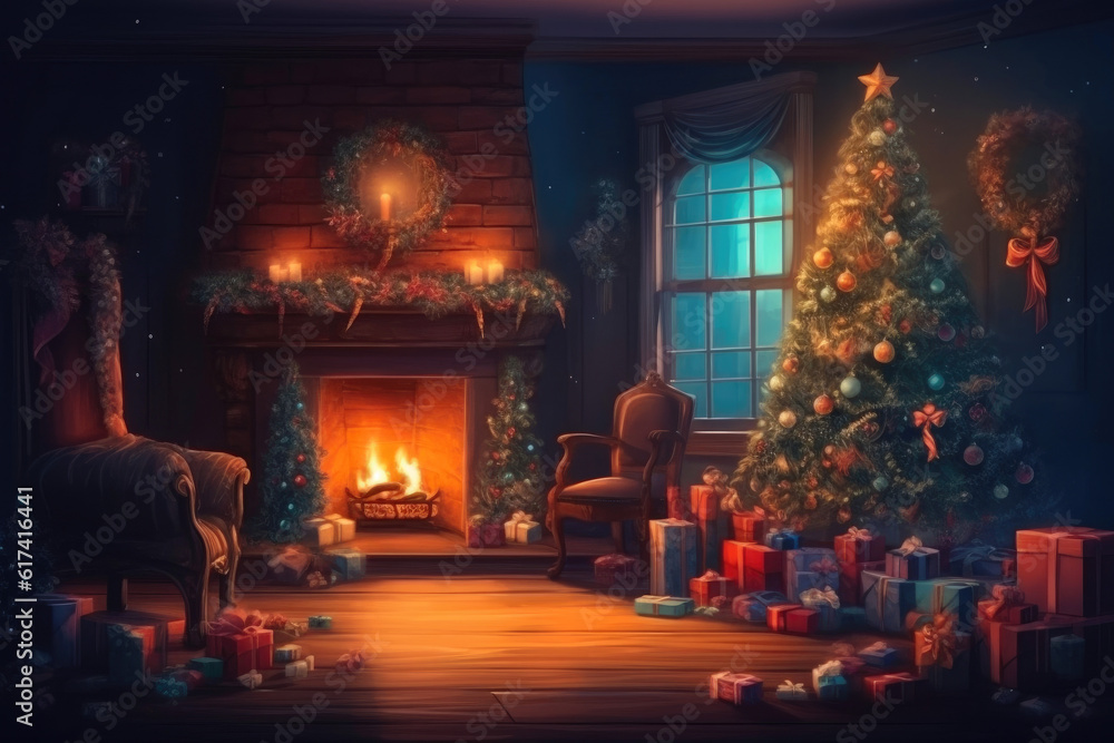 Enchanting Holiday Glow: A Festive Interior Delight. Generative AI