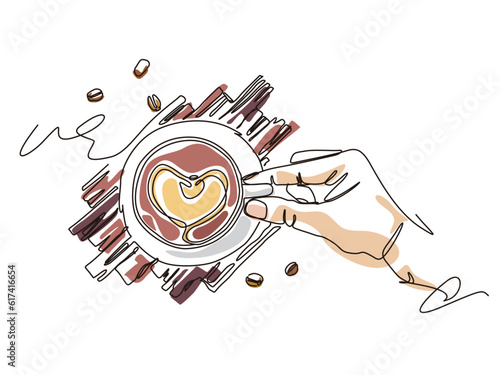 sketch lifestyle A029_hand hold a cup of coffee with heart to relax vector illustration graphic EPS 10
