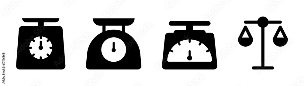 Weight scale icon. Food scale in glyph. Scale for food. Balance symbol in black. Stock vector Weight scale icon. Food scale in glyph. Scale for food. Balance symbol in black. Stock vector