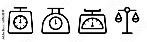 Weight scale icon. Outline food scale. Scale for food. Balance symbol in line. Stock vector