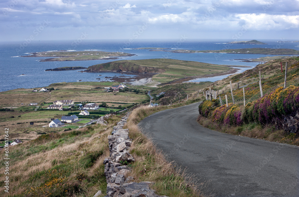 Clifden, Connemara, Westcoast Ireland. Road and coastline.