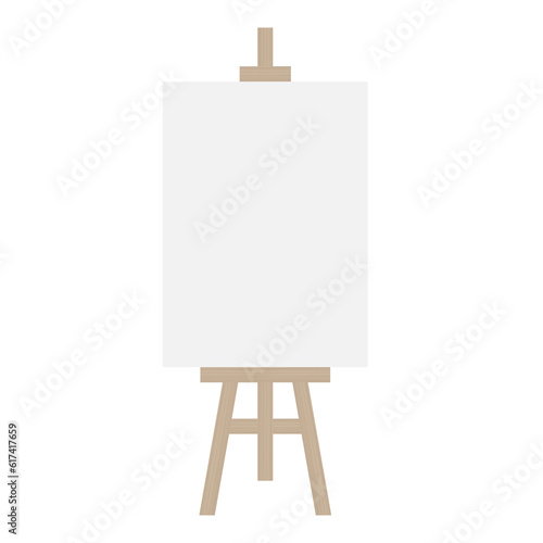 wooden easel with a blank canvas on white transparent background