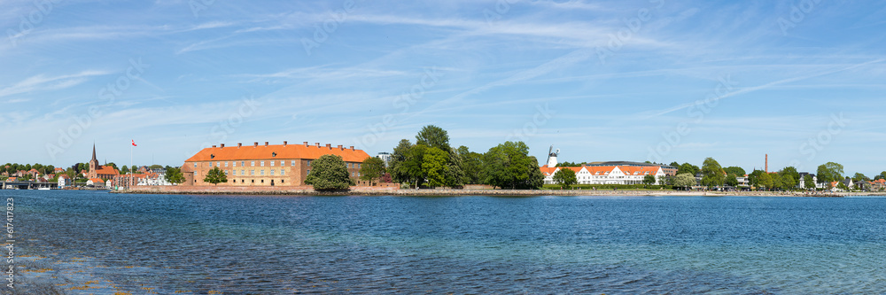 Sønderborg, Denmark -  panorama with port and castle