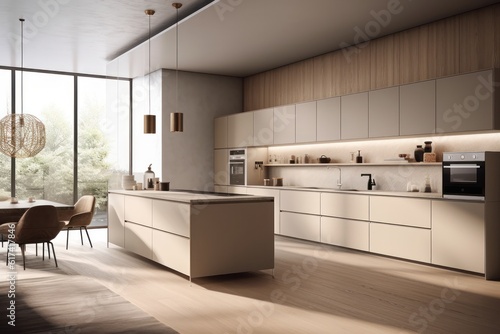 3D Render of a High-End Kitchen with Modern Design  Luxurious Finishes