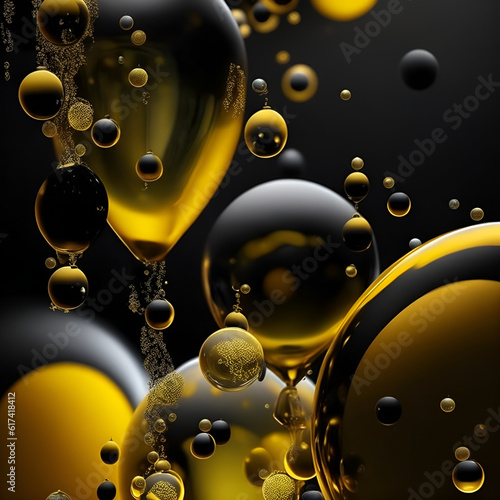 abstract background with bubbles - Dark Yellow and Black bubbles Background - Generative AI