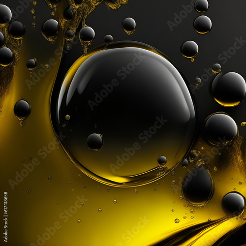 water drops on a glass - Dark Yellow and Black bubbles Background - Generative AI