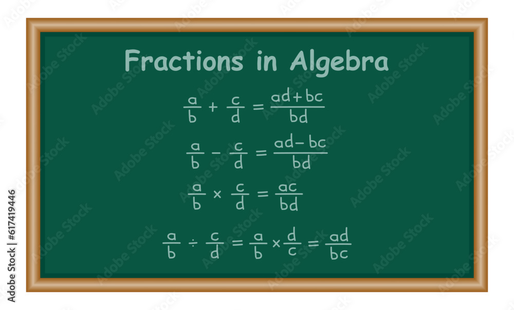Fractions in algebra. mathematics poster. Adding, subtraction, multiplying and dividing fractions. Mathematics resources for teachers and students. Fractions in algebra. mathematics poster. Adding, subtraction, multiplying and dividing fractions. Mathematics resources for teachers and students.