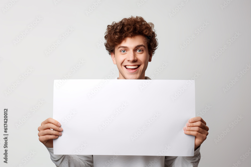 Young man Holding Blank Placard With Copy Space For Advertisement. Young man Holding Blank Placard With Copy Space For Advertisement.