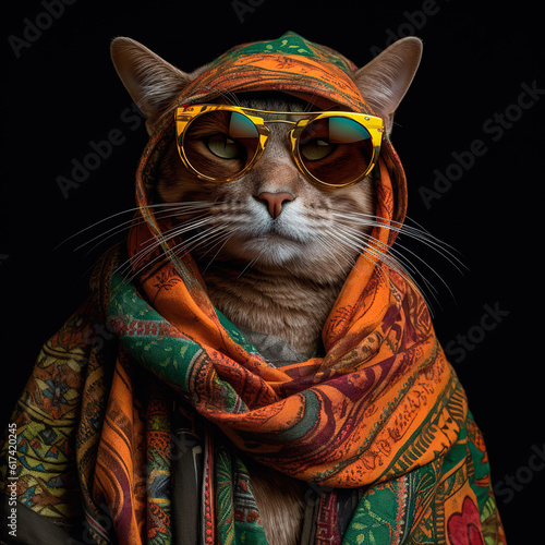 cat with a scarf and glasses