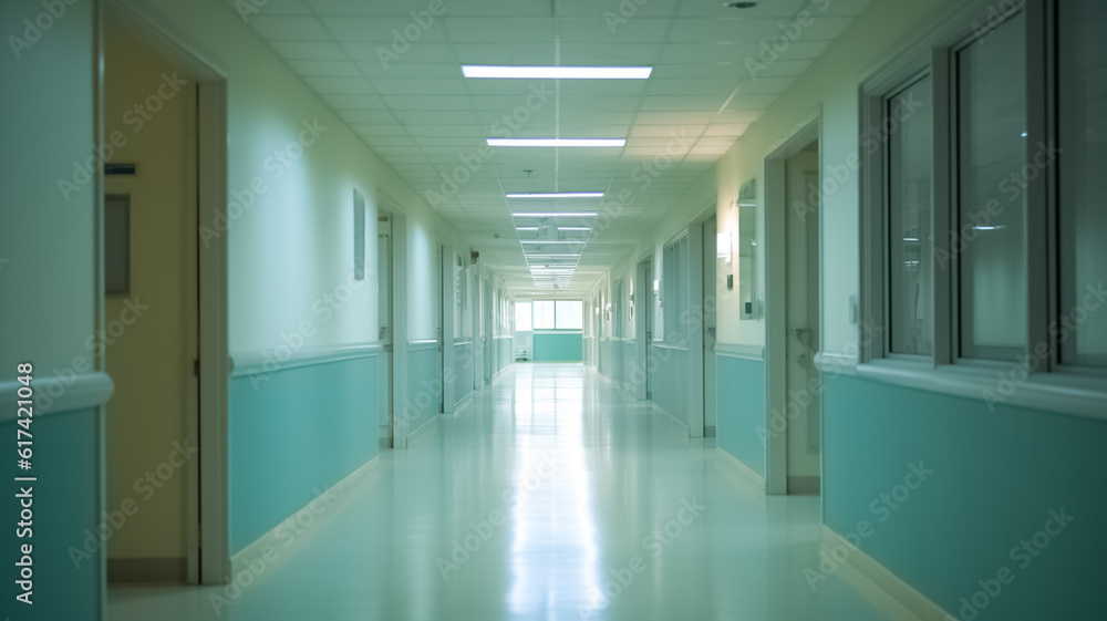 Hospital hallway background interior. 

