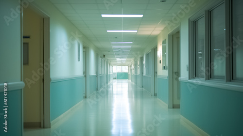 Hospital hallway background interior.