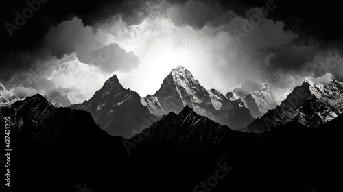 black and white cloud mountains
