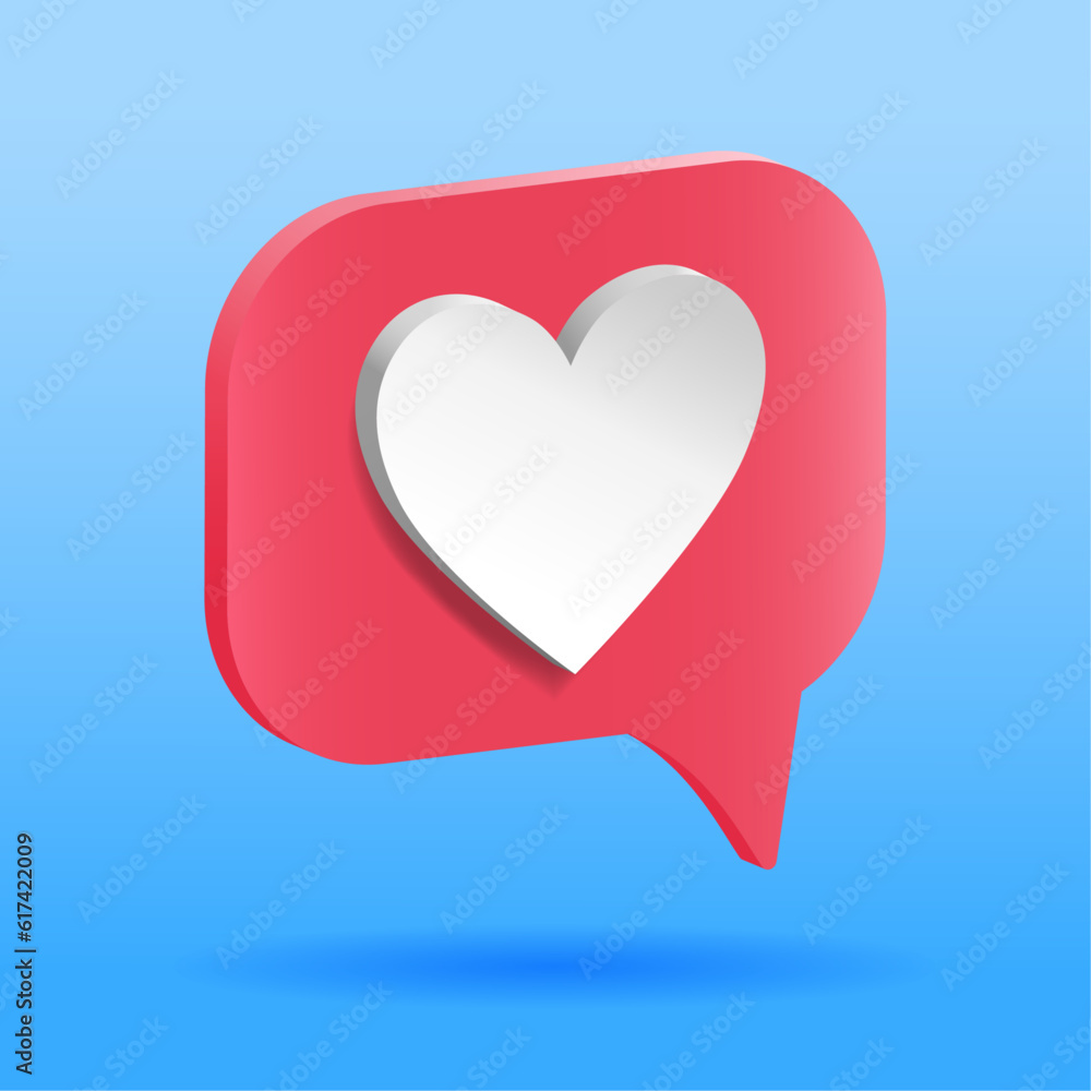 Like on social media. 3d icon like. Bubble chat with heart. Like social network. 3d red frame with white heart. Like on social media. 3d icon like. Bubble chat with heart. Like social network. 3d red frame with white heart.