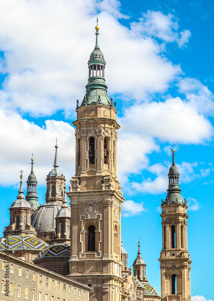 towers of the Pilar Cathedral in Zaragoza, Spain