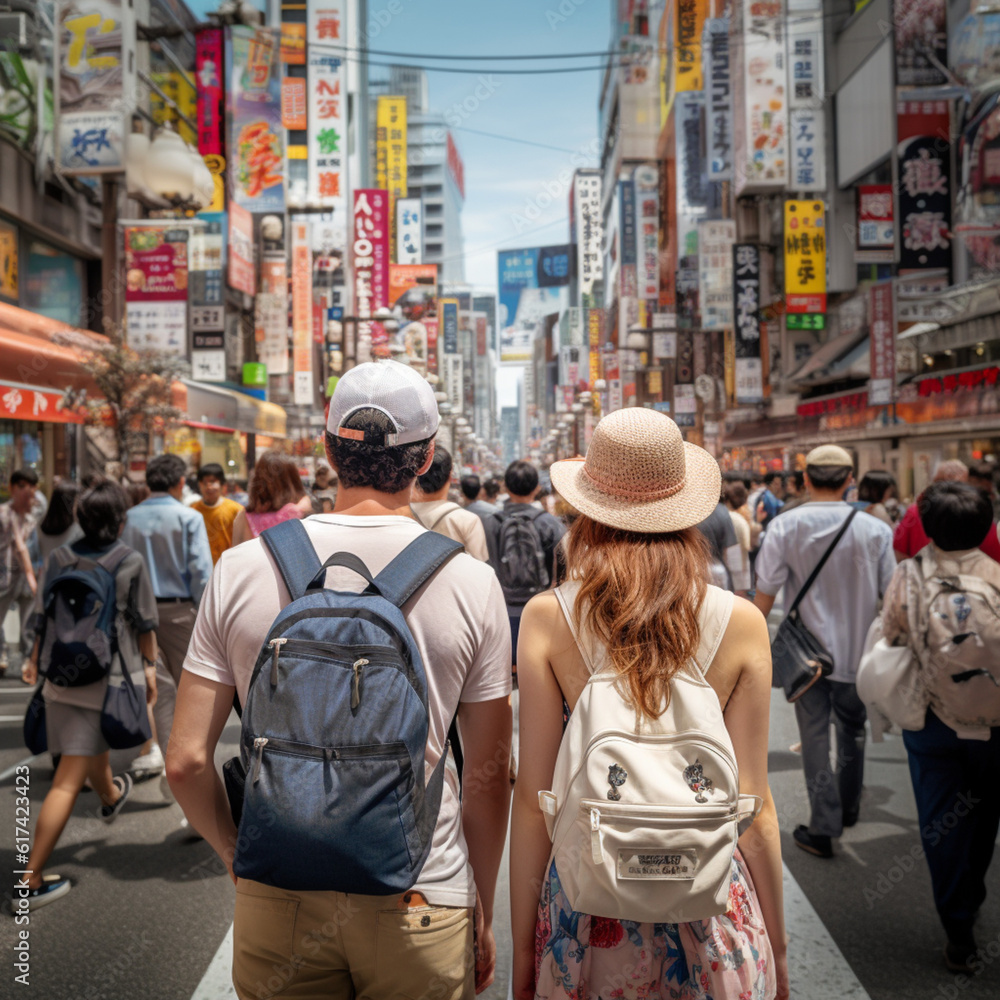 Tourists in Tokyo. Generative AI.