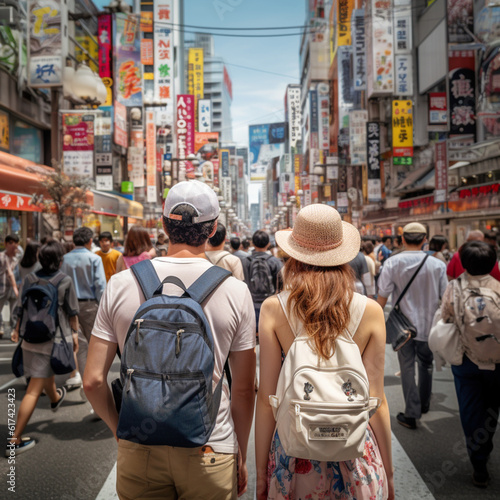 Tourists in Tokyo. Generative AI.