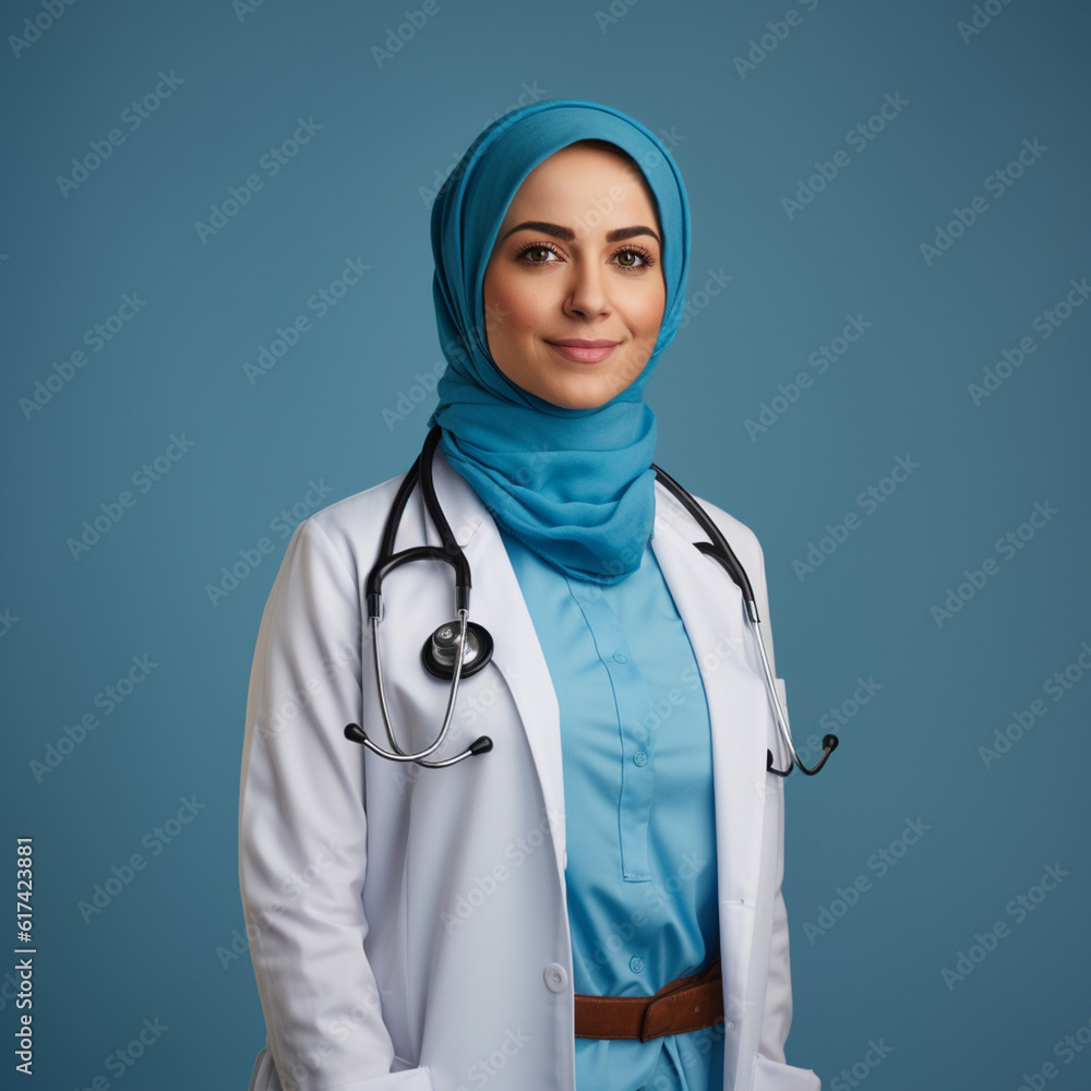 Muslim nurse or doctor with hijab. Generative AI. Muslim nurse or doctor with hijab. Generative AI.
