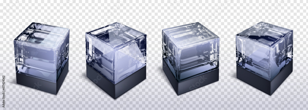 3d glass cube box vector isolated on transparent background. Crear ...