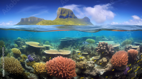 Coral reef in the underwater world. Marine life. Sea creatures. AI generated © ZayWin