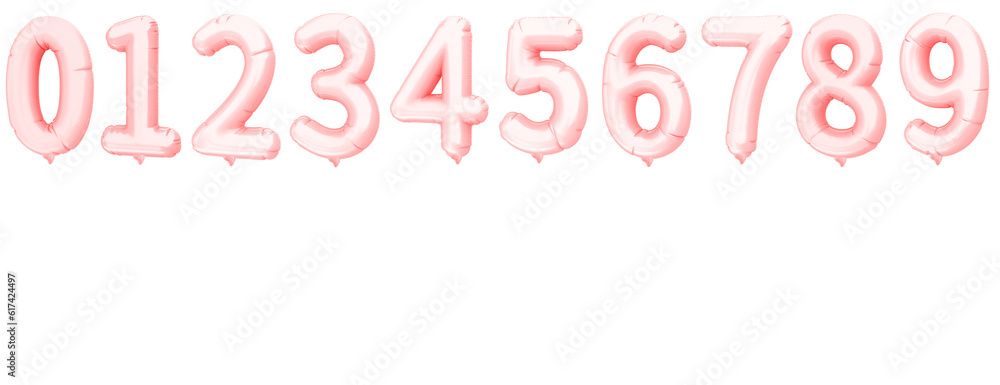 Balloons metallic rose gold numbers,  3D numbers balloon, Set foil balloons in shape of numbers on transparent background