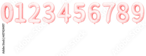 Balloons metallic rose gold numbers, 3D numbers balloon, Set foil balloons in shape of numbers on transparent background