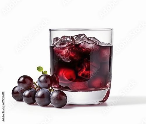 Glass of red grapes juice isolated on white background.