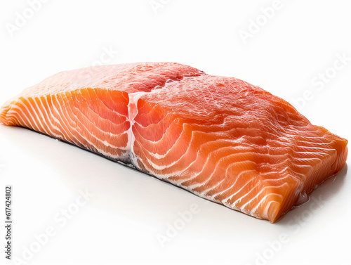Slice of salmon isolated on white background.