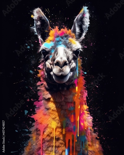 llama  form and spirit through an abstract lens. dynamic and expressive lama print by using bold brushstrokes, splatters, and drips of paint. llama raw power and untamed energy  © PinkiePie
