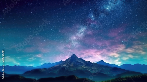 Space sky over snowy mountains created with Generative AI Technology © basketman23