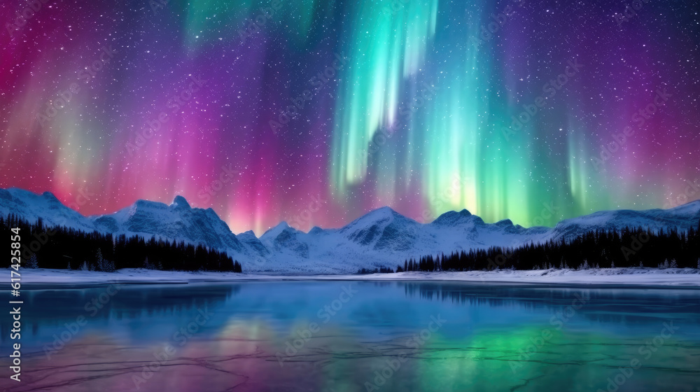 Naklejka premium sNorthlight over the mountains created with Generative AI Technology