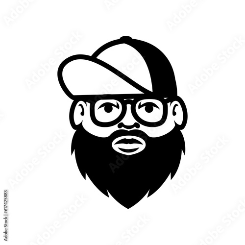 Fat Bald Beard Man mascot logo illustration