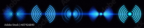 3d wifi signal neon light effect symbol vector. Wave radar sensor for wireless technology. abstract sound scan glow icon. Internet router network spot blue graphic design. Concentric sonar button photo