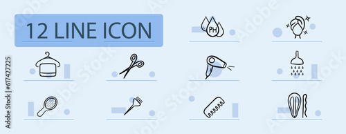 Hair Salon Icon. Hairstyling, haircuts, hair coloring, hair treatments, haircare products, hairstylists. Vector line icon for Business