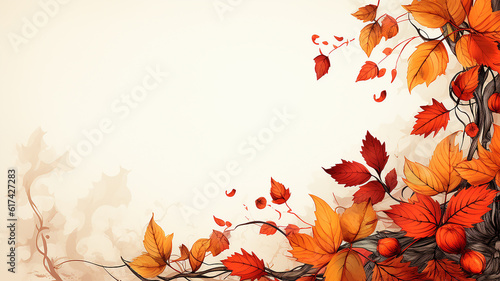 doodle autunnale, banner di foglie autunnali con colori caldi su sfondo bianco scontornabile photo