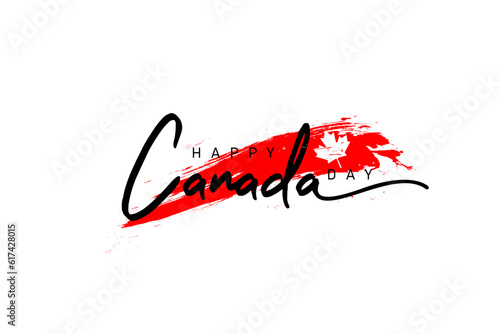 Happy Canada Day lettering typography calligraphy with red brush and maple leaf on white background vector illustration