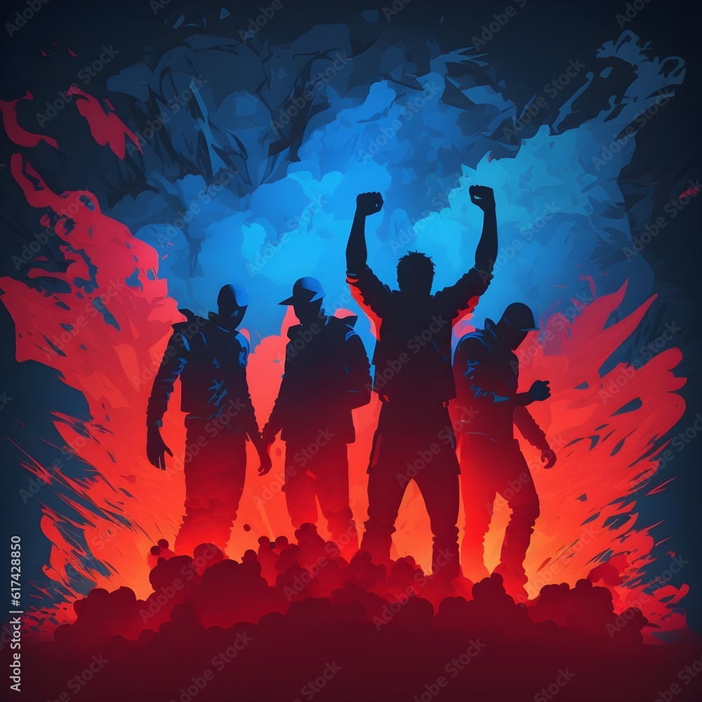 4 pro players winning pose raised hand leader in front octane render ...