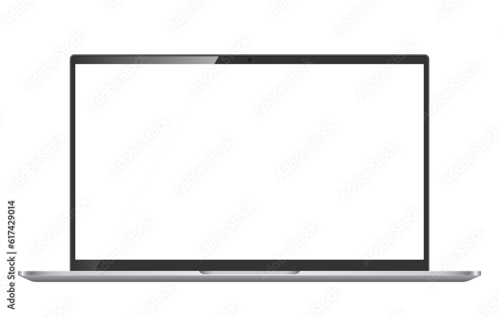 Silver laptop monitor mockup. Pc computer template with blank screen. Desktop isolated on white or transparent background. Silver laptop monitor mockup. Pc computer template with blank screen. Desktop isolated on white or transparent background.